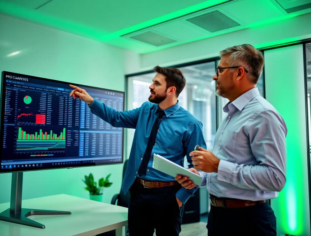 Finance analyst building a forecast model in a spreadsheet on a bright desk