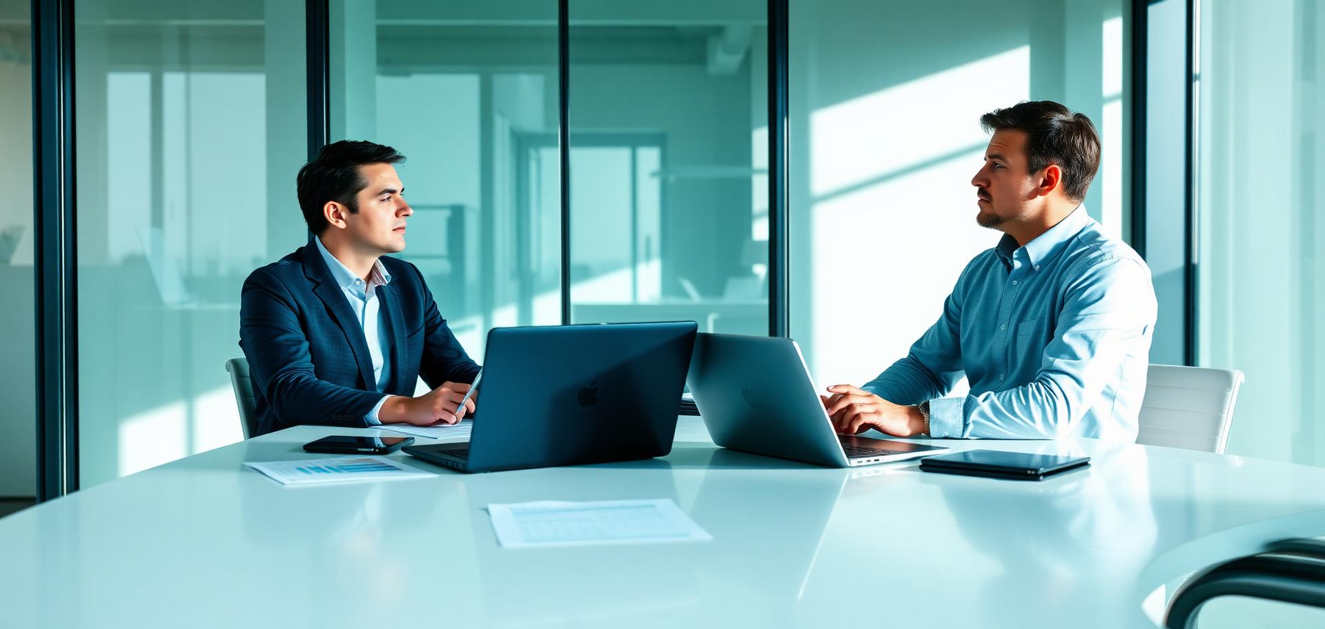 Controller and CFO in conversation over financial statements at a bright office table